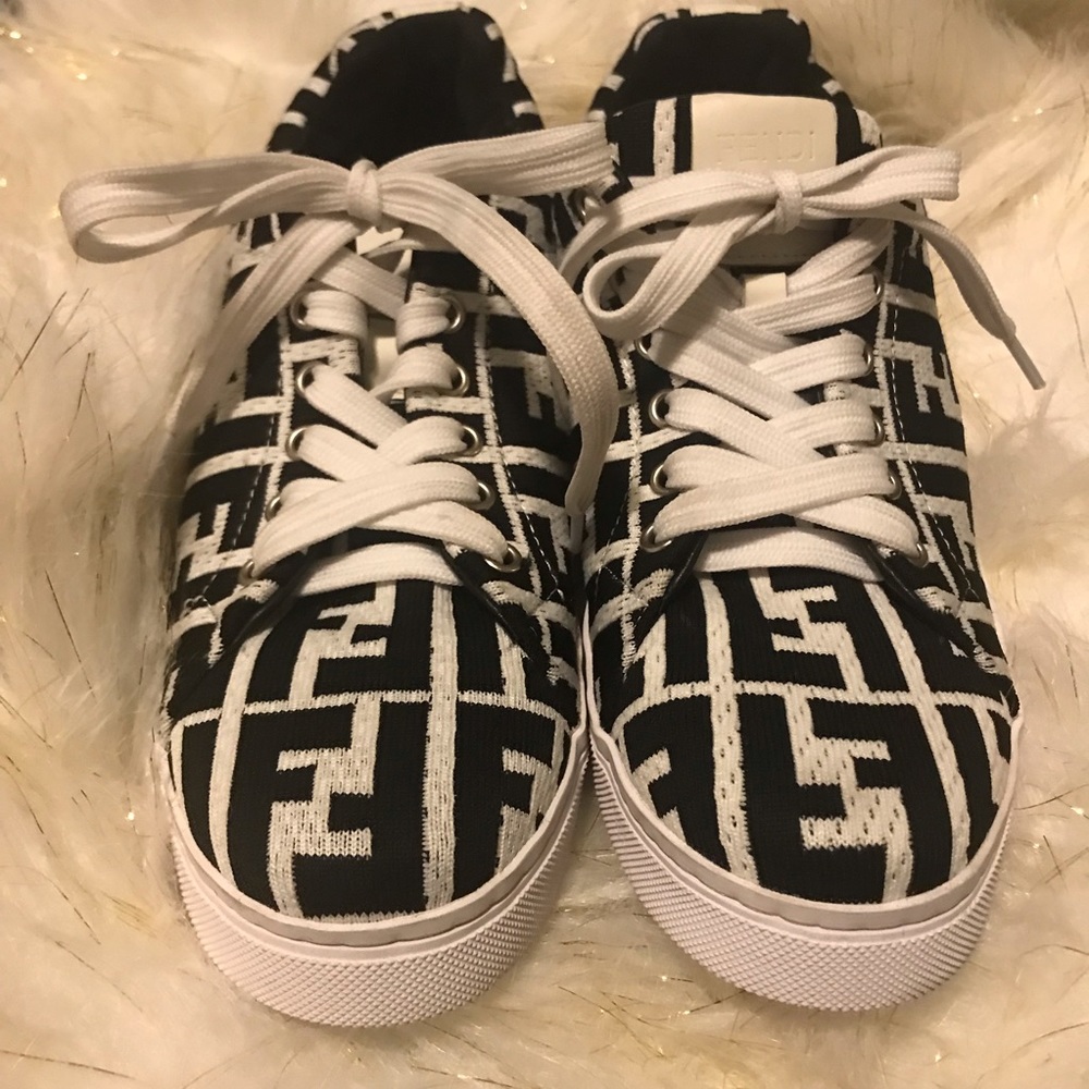 FENDI Sneakers Roma Black/White FF Tech Fabric lace-up🇮🇹 - Picture 2 of 11